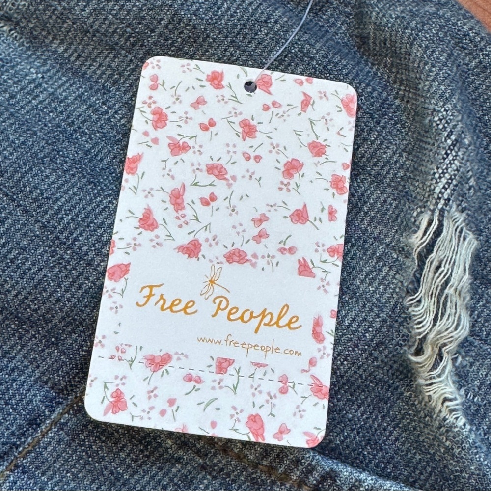 Free people denim, distressed, blue, jean jacket, size, large cotton NWT - Picture 6 of 14